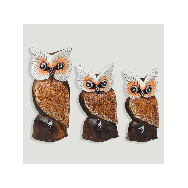 Set 3 buhos antiq text sur 21/18/16cm Set 3 buhos antiq text sur 21/18/16cm