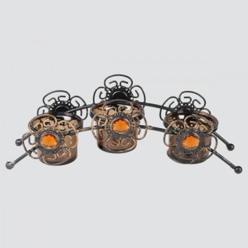 Portavelas metal y abalorios 3 velas 27cm