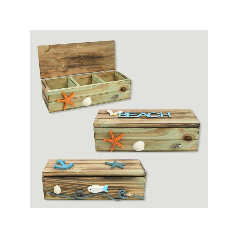 Caja baul marron BEACH. Motivos náuticos 24x7x9cm Caja baul marron BEACH. Motivos náuticos 24x7x9cm