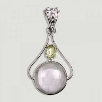 CRISTAL ROCA con Piedra Tallada. Colgante bola silverplated