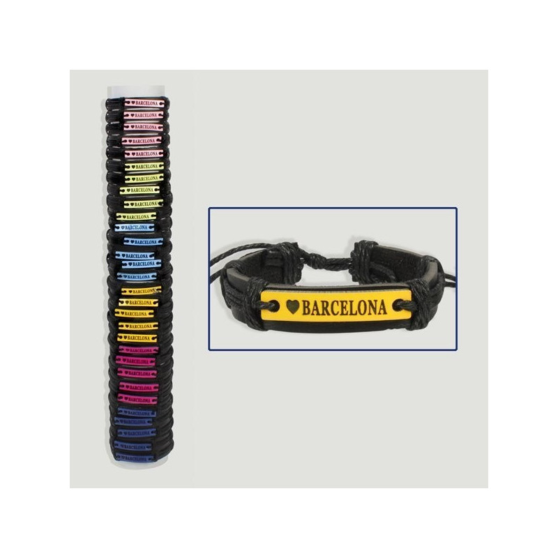 Pulsera cuero placa en tubo Barcelona Pulsera cuero placa en tubo Barcelona