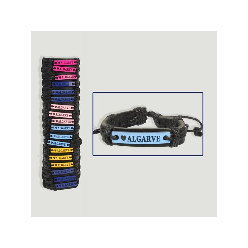 Pulsera cuero placa en medio tubo Algarve Pulsera cuero placa en medio tubo Algarve