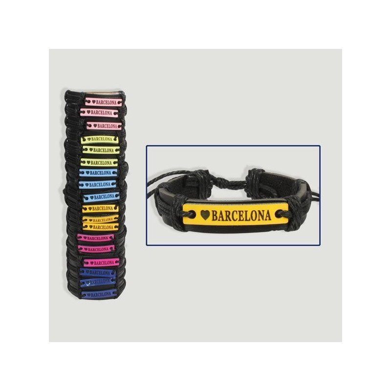 Pulsera cuero placa en medio tubo Barcelona Pulsera cuero placa en medio tubo Barcelona