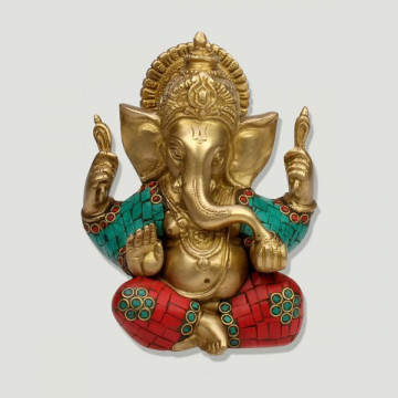 Ganesha laton sentada con piedras 15cm