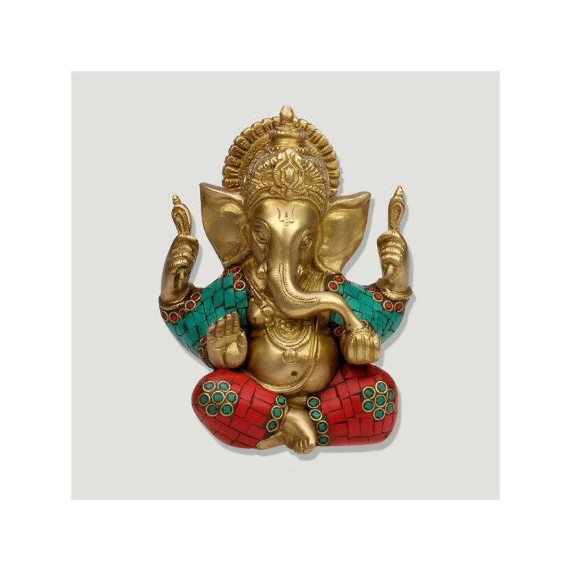 Ganesha laton sentada con piedras 15cm Ganesha laton sentada con piedras 15cm