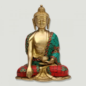 Buda laton sentado con piedras 15cm