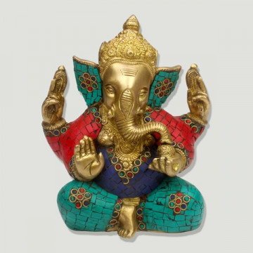 Ganesha laton sentada con piedras 17,5cm