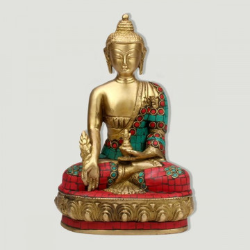 Buda laton sentado con piedras 20,5cm