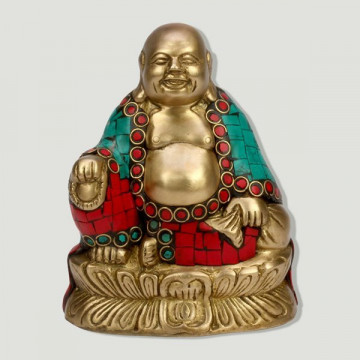 Buda feliz laton sentad con piedras 13,5cm