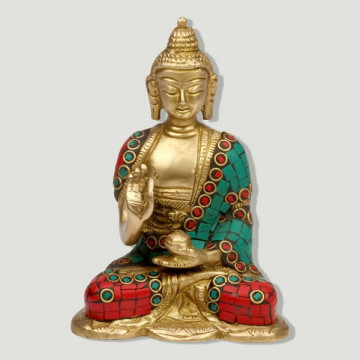 Buda laton sentado con piedras 12cm