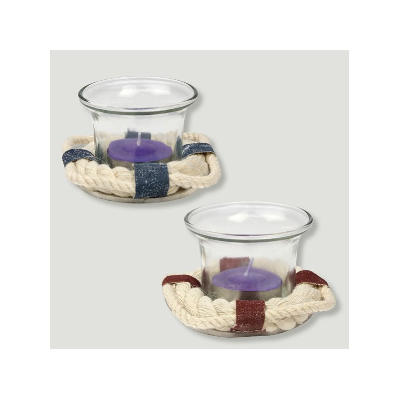 Portavela 1 vela cristal estilo náutico con salvavidas. 8x5cm Portavela 1 vela cristal estilo náutico con salvavidas. 8x5cm