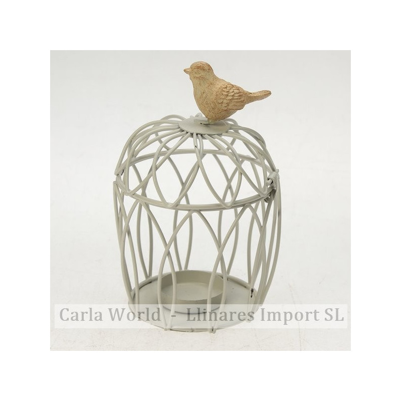 Portavelas metal jaula redonda con pájaro negro o blanco 15cm Portavelas metal jaula redonda con pájaro negro o blanco 15cm