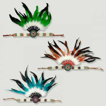 Diadema india con plumas. Colores surtidos. 30x30cm