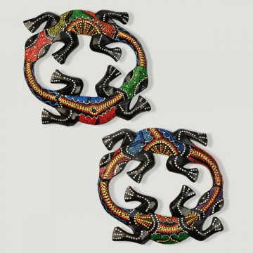 Gecko doble madera capic aborigen. Colores surtidos. 16x16cm