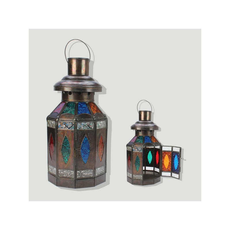 Farol portavelas bronce decagono. Multicolor. 17x33cm Farol portavelas bronce decagono. Multicolor. 17x33cm
