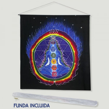 Tela algodon Chakra buda negro 1x1m aprox