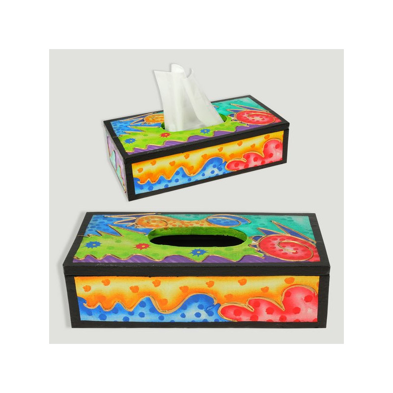 Caja pañuelos madera pintada Indo abstacta. 23x7x12cm Caja pañuelos madera pintada Indo abstacta. 23x7x12cm