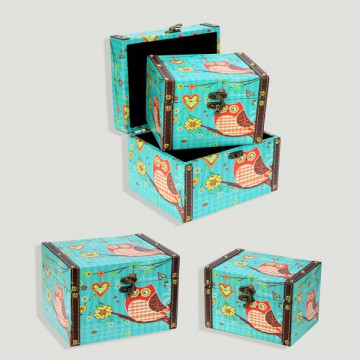 Set 2 cajas madera buho. 18x12cm- 15x10cm