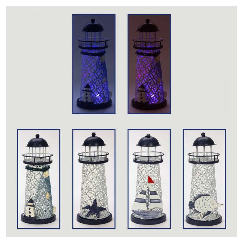 Faro metal con LED agujeros formas surtidos. 18cm Faro metal con LED agujeros formas surtidos. 18cm