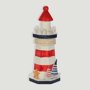 Faro madera nautico rayas rojo, azul y blanco. 19Cm