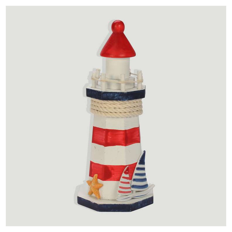 Faro madera nautico rayas rojo, azul y blanco. 19Cm Faro madera nautico rayas rojo, azul y blanco. 19Cm