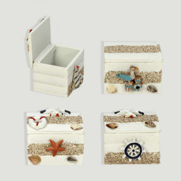Caja madera nautica blanca con arena 7,5x5x5cm