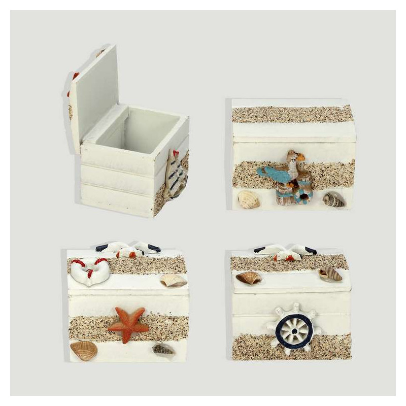 Caja madera nautica blanca con arena 7,5x5x5cm Caja madera nautica blanca con arena 7,5x5x5cm