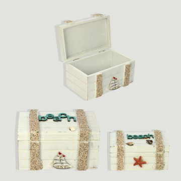 Set 2 cajas nautica blanca con arena BEACH 15x9x8cm – 11x6x5cm