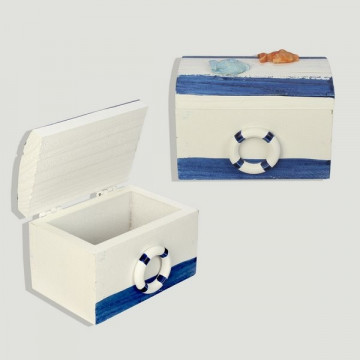 Caja madera nautica rayas blancas y azules 9x6x6cm