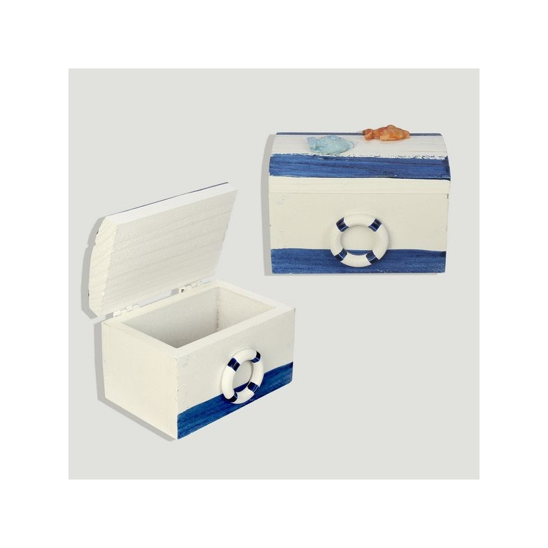 Caja madera nautica rayas blancas y turquesas 9x6x6cm Caja madera nautica rayas blancas y turquesas 9x6x6cm