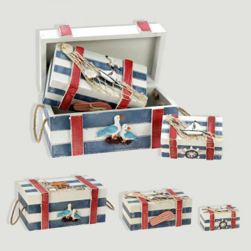 Set 3 cajas nauticas rayas azules, blancas y rojas. 10-17-23cm