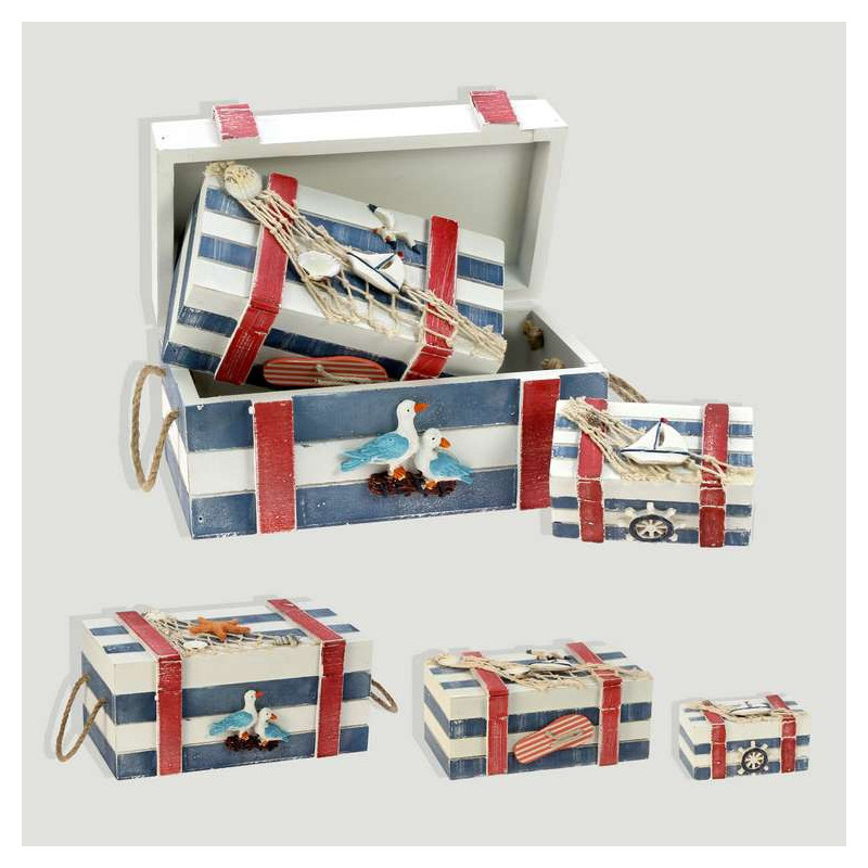 Set 3 cajas nauticas rayas azules, blancas y rojas. 10-17-23cm Set 3 cajas nauticas rayas azules, blancas y rojas. 10-17-23cm