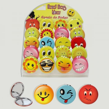 HAND BAG MIRROR. Espejo bolso. Modelo redonto emoticonos. Regalo de display metacrilato