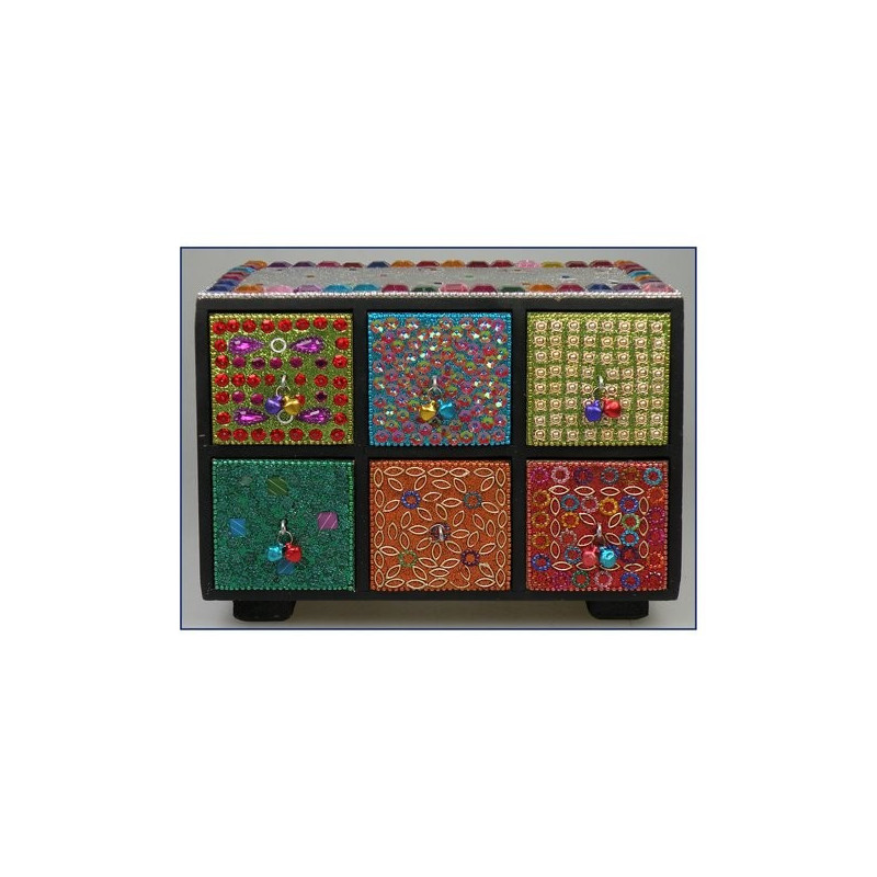 Caja decorativa 6 cajones. Colores surtidos. 21x16cm Caja decorativa 6 cajones. Colores surtidos. 21x16cm