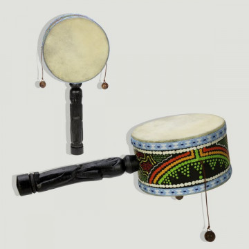 Tambor de mano madera con piel aborigen. 28cm