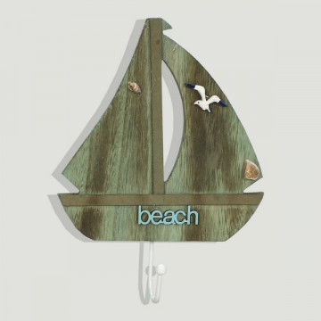 Colgador madera nautico barca BEACH 17x24cm