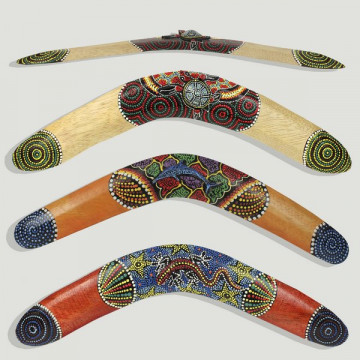 Boomerang aborigen con animal 3D. Surtidos. 40cm