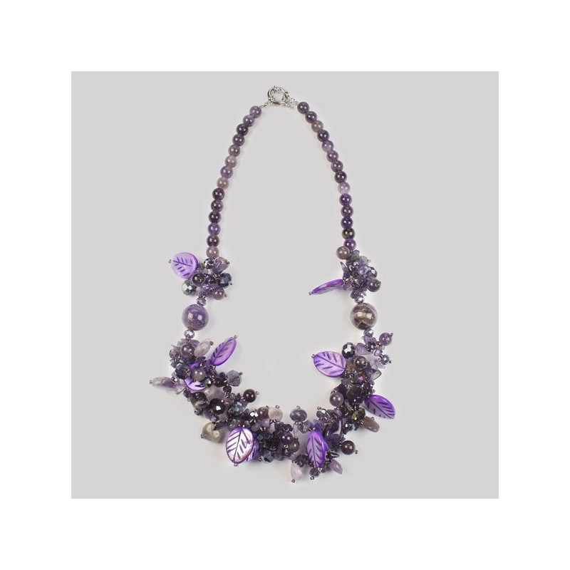 Collar Ágata y chip cristal. Hojas Amatista 50cm Collar Ágata y chip cristal. Hojas Amatista 50cm