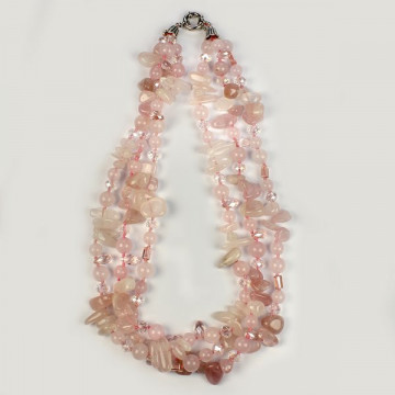 Collar cristal Cuarzo Rosa. 3 vueltas  50cm