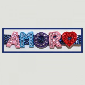 Gancho 15 – Pulsera con nombre Amor. Colores surtidos. 