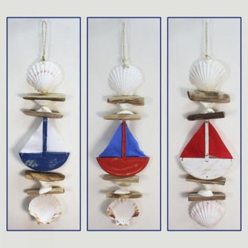 Móvil 2 vieira con tronquitos barco. Colores surtidos. 45cm