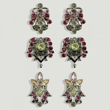 ESMERALDE, RUBIS, PIERRE TAILLÉE. Boucles d'oreilles Silverplated.