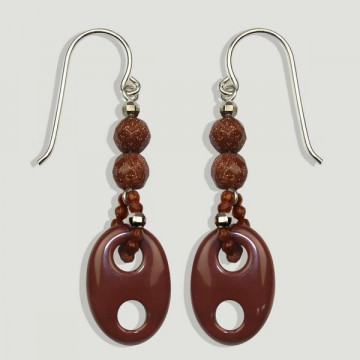 Pendientes FOREST Plata. Aventurina oro marrón y Jaspe rojo
