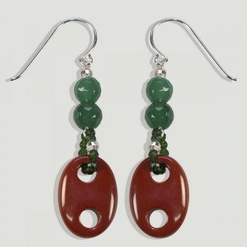 Pendientes FOREST Plata. Ágata verde y Jaspe rojo