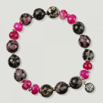 Pulsera SKADE Plata. Ágata tibetana rosa