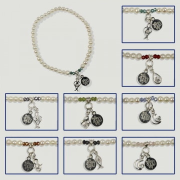 Pulsera SKADE Plata. Colgante perla y cristal colores surtidos