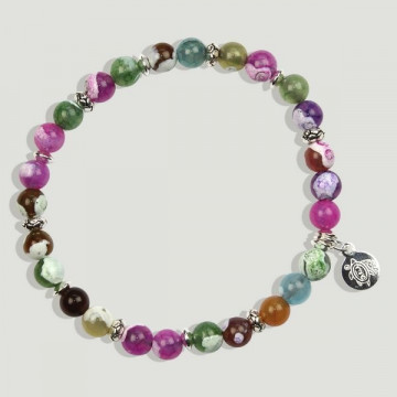 Pulsera SKADE Plata. Ágata tibet multicolor