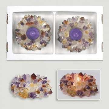 Portavela puntas Amatista, Cristal Roca y Citrino