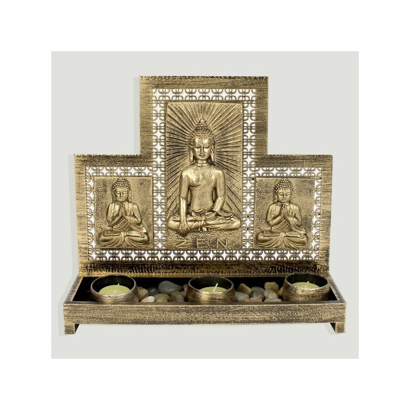 Portavelas madera y resina 3bud dorado. 3 velas 29,5x9,5x26,5cm Portavelas madera y resina 3bud dorado. 3 velas 29,5x9,5x26,5cm