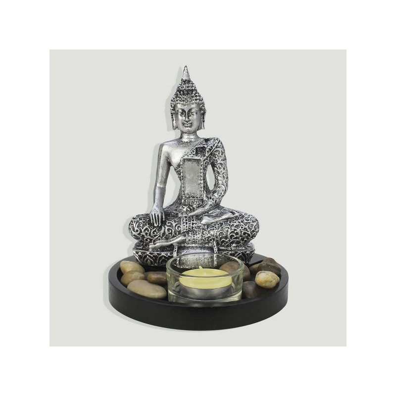 Buda resina plateado con base 1vel 15x17,5x14cm Buda resina plateado con base 1vel 15x17,5x14cm